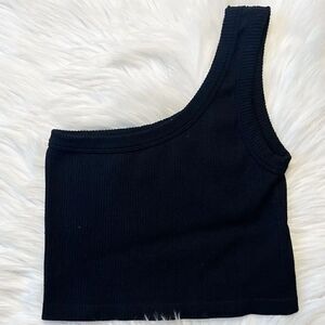 ANWND One Shoulder Ribbed Crop Top Black Size Small